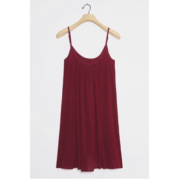 NEW Anthropologie Michelle Plisse Pleated Wine Mini Pullover Lounge Dress Large - Picture 2 of 3